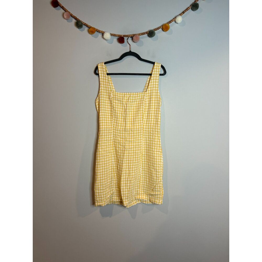 Old Navy yellow and white gingham linen blend dress